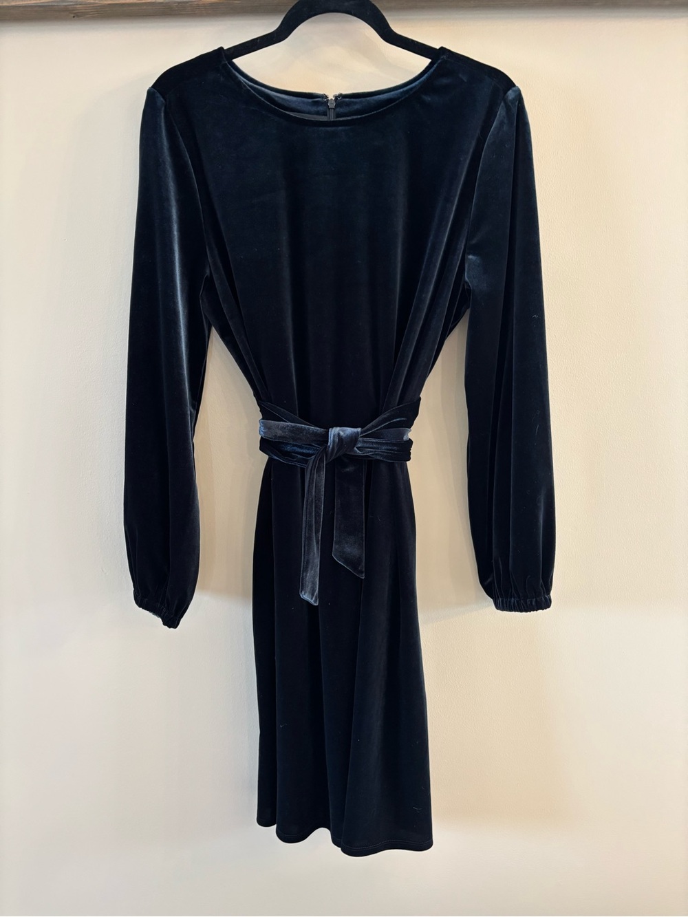 Adyson Parker Black Velvet Long-Sleeve Dress with Waist Tie NWT